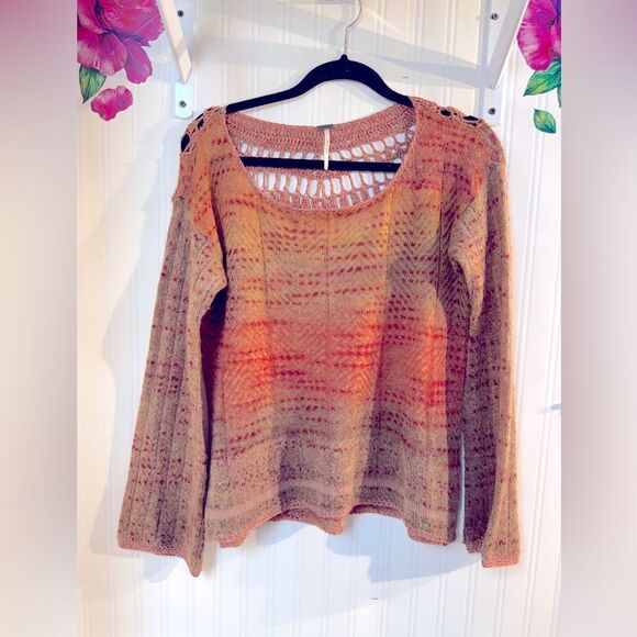 Free People Sweater Multicolor Mohair Blend Crochet Back Bell Sleeve Sz S - Picture 3 of 6
